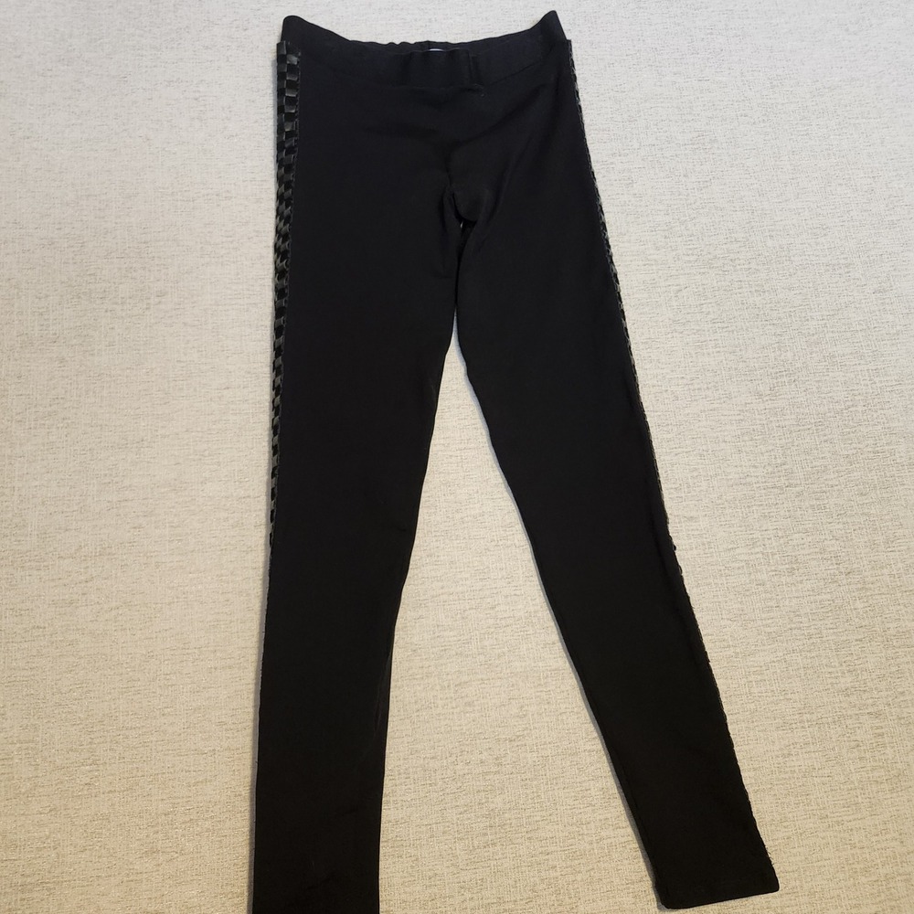 BrazilRoxx Leggings Womens Small Black Checkerboard Woven Side Trim Skinny